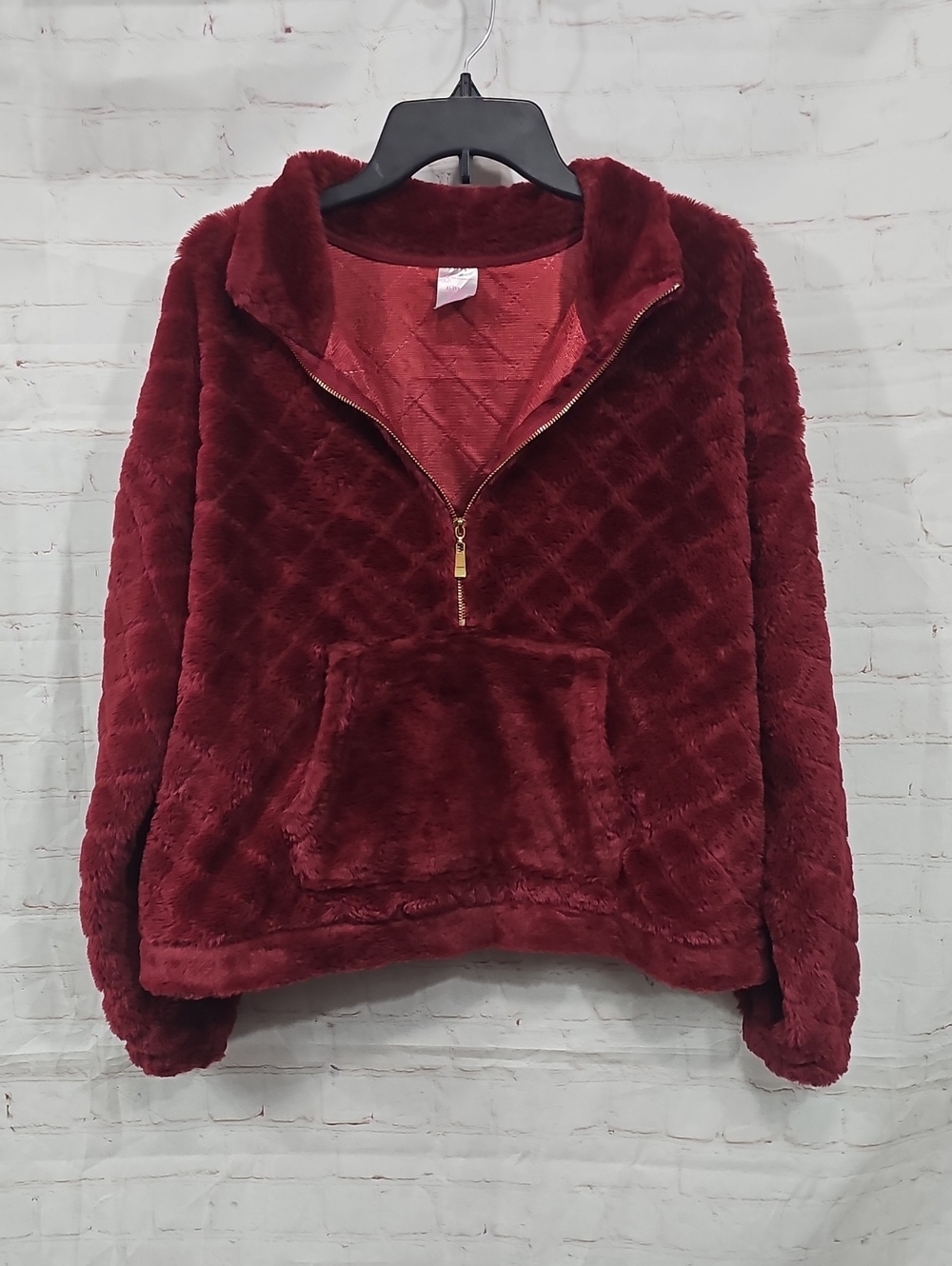 No Boundaries Plush Half-Zip Teddy Jacket - Wine